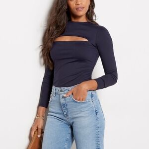 NEW Susana Monaco crew slit long sleeve top Midnight dark navy blue S small NWOT